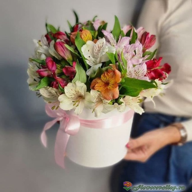 Шляпная коробка Микс альстромерий